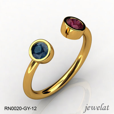 Jewelat Yellow Gold Ring With London Blue Topaz And Red Garnet