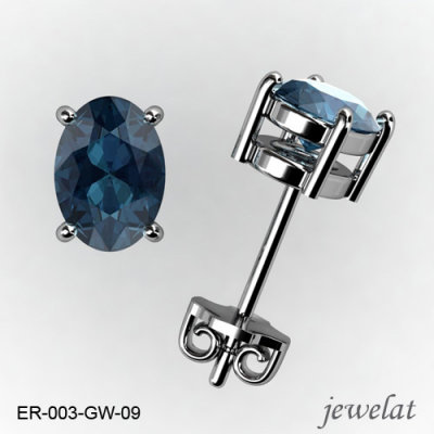 London Blue Topaz Earrings A Pair Of White Gold Studs