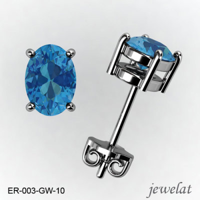 Swiss Blue Topaz Earrings A Pair Of White Gold Studs
