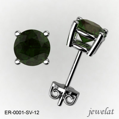 Round Silver Earrings From Jewelat With Green Tourmaline