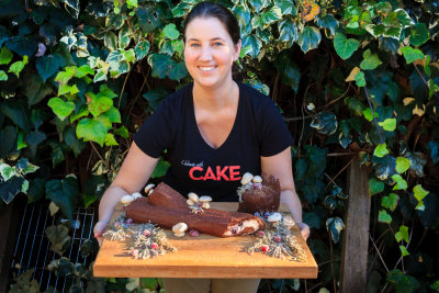 Rachel with her Yule Log Cake