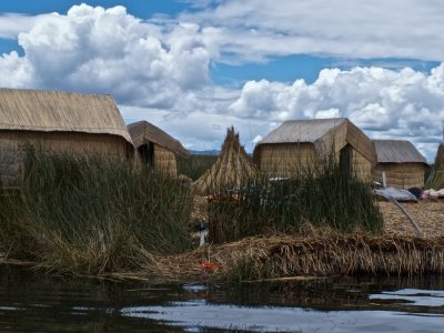 Grass huts on a floating island