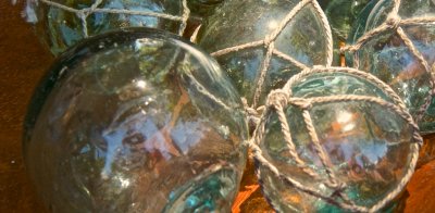 Glass balls in a net.