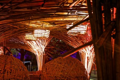 Bamboo structure at night