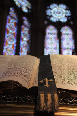 Stained Glass and Bible at Itchen Stoke