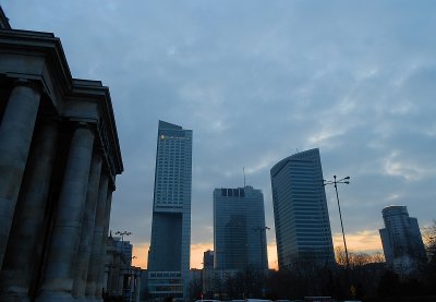 sunset in the centre of Warsaw
