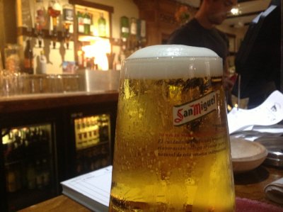 A pint of San Miguel in the Ley Arms near Exeter, Devon UK