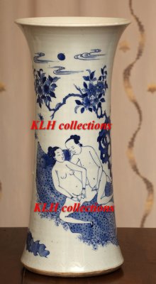 106 Antique Chinese Erotic Gu vase, Transitional period 明晚期春宫图花觚