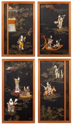 104 Antique Chinese panels, soapstone and ivory carvings. 绝美奢华八宝嵌, 4幅