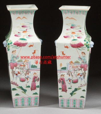 122 huge pair antique Chinese vases, 晚清巨型方瓶, 一对.