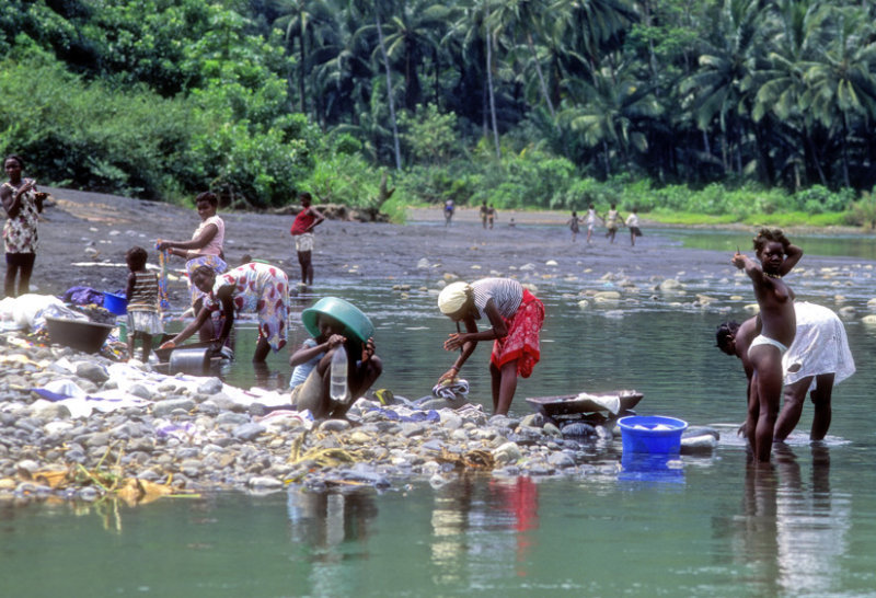 Women Washing On The River, Children Playing 