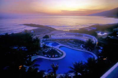 Sunset Over the Pool and Caribbean Sea 