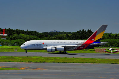 1st Asiana A380 Landing at Narita, Full Reverse