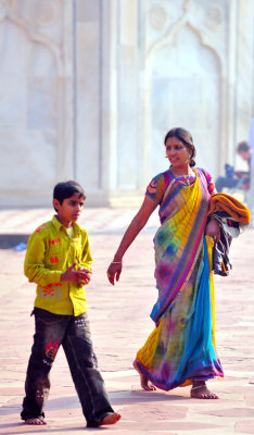 Colourful Traditional Mother and Fashionable Son