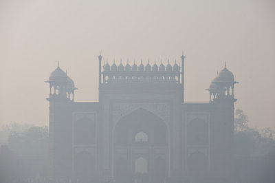 Entrance Building In The Morning Mist