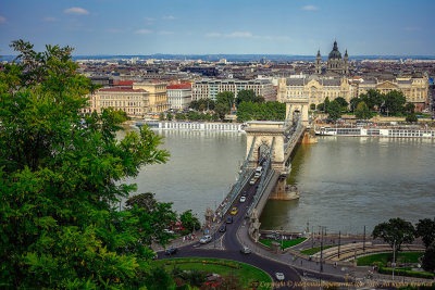 2016 - View of the Chain Bridge (Széchenyi Lánchíd) & Pest from Buda (Castle District), Budapest - Hungary