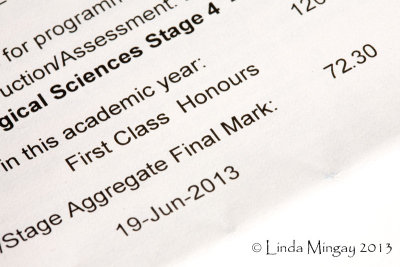 4th July 2013 - Linda Mingay BSc Hons (First Class)