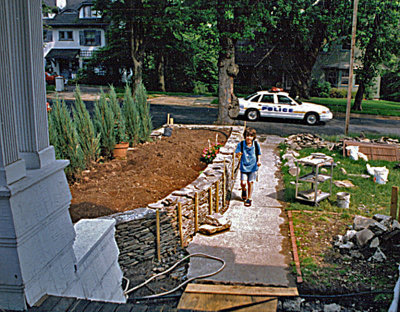 Building the front wall with Ian (2000)
