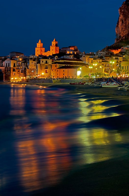 Late at night, the beach is a light