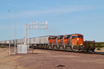 BNSF 6653 West (Z-WSPSBD8-09A) under the cantilevers at East Danby, CA. (2/11/15)