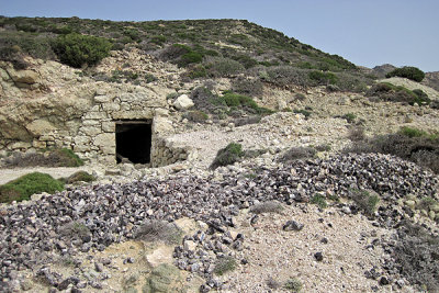 Galalite stones, with the entrance of the mine