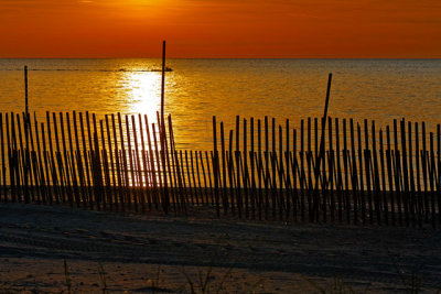 Beach fence at sunset