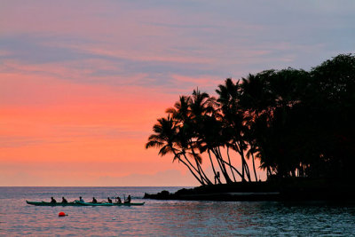 Canoeing at sunset, Keauhou Bay
