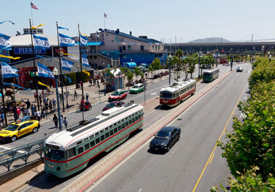Streetcars along Pier 39