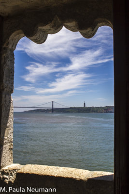View of Ponte 25 De Abril Bridge from Belem Tower
