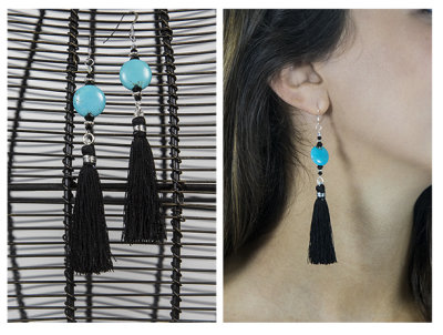 30.  Black silk with turquoise tassel earring.jpg