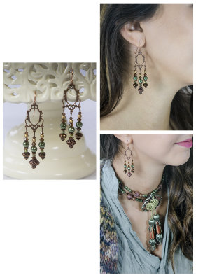 33. Copper-Green Douible French tassel earring.jpg