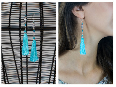 42.  Turquoise silk tassel with crystal-pearl earrings.jpg