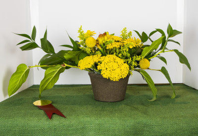 Line mass design in greens and yellow flowers - Second Place by Marilyn Flagler