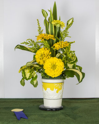 Line mass design in greens and yellow flowers - First Place by Joan McKeon