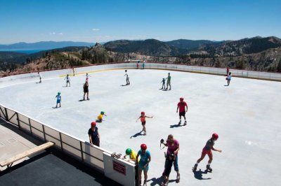 This rink is used for roller skating in summer and ice skating in winter