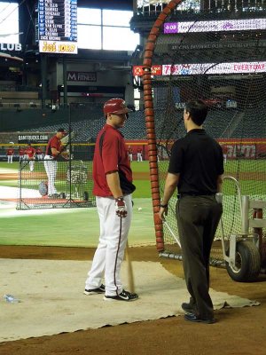 Goldie chats with another D-backs staff member