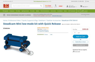 Steadicam Pilot Mini Low Mode Kit w/Quick Release - Page 1