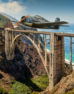 Grumman F6F Hellcat and the Bixby Bridge.jpg