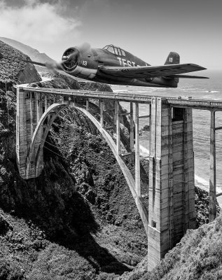 Grumman-F6F-Hellcat-and-the-Bixby-Bridge_BW.jpg