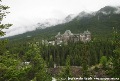 Banff Springs Hotel in a clouded scenery
