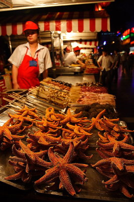 Beijing: Night food market. Crispy fried star fish also available.