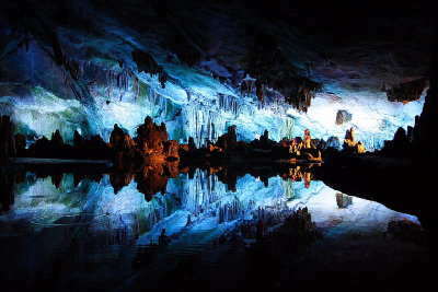 Guilin: reed flute caves with pond acting like a mirrow.