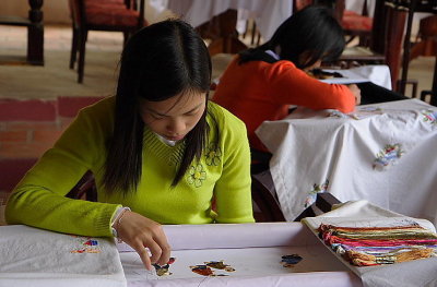 Silk embroidery village