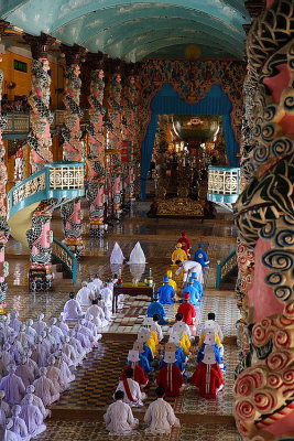 Inside Cao Dai temple, Cao Daism followers