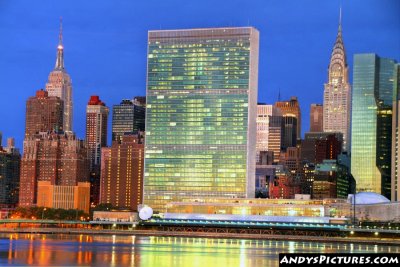 New York City and the United Nations Building from Roosevelt Island at Night