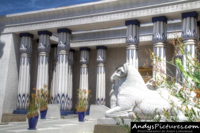 Sculptures of Amun in front of Rosicrucian Egyptian Museum