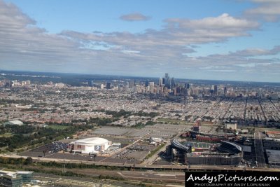 Wells Fargo Center, Lincoln Financial Field, Citizens Bank Park and Philadelphia skyline