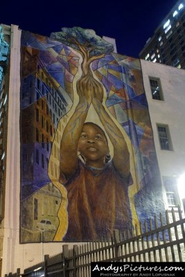 Philadelphia mural at night