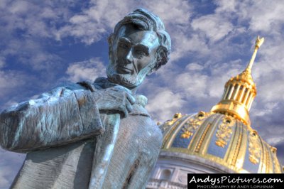Abraham Lincoln statue and the West Virginia State Capitol