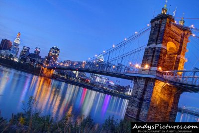 Downtown Cincinnati & the Roebling Suspension Bridge at Night